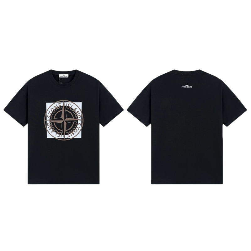 Stone Island Compass Print Street Style Black T-Shirt