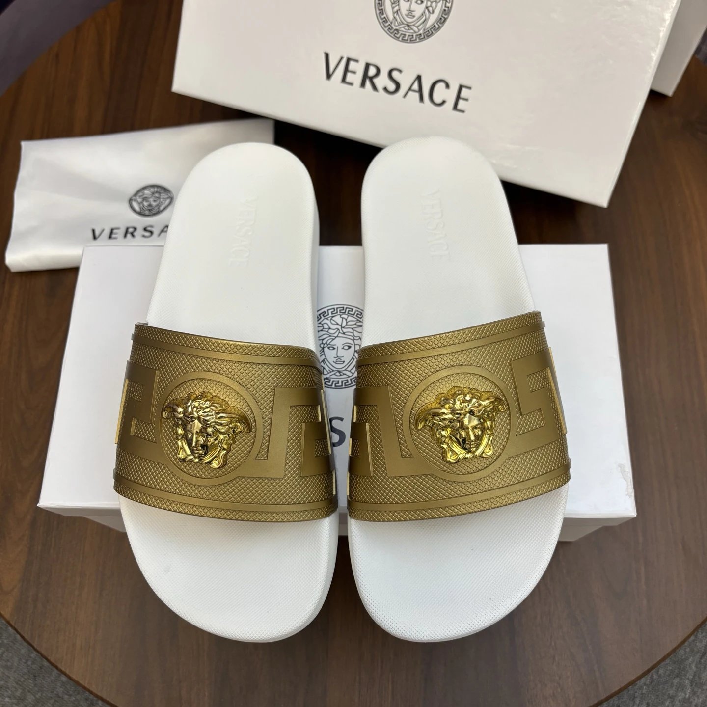 Versace Medusa Luxury Style White Gold Slides