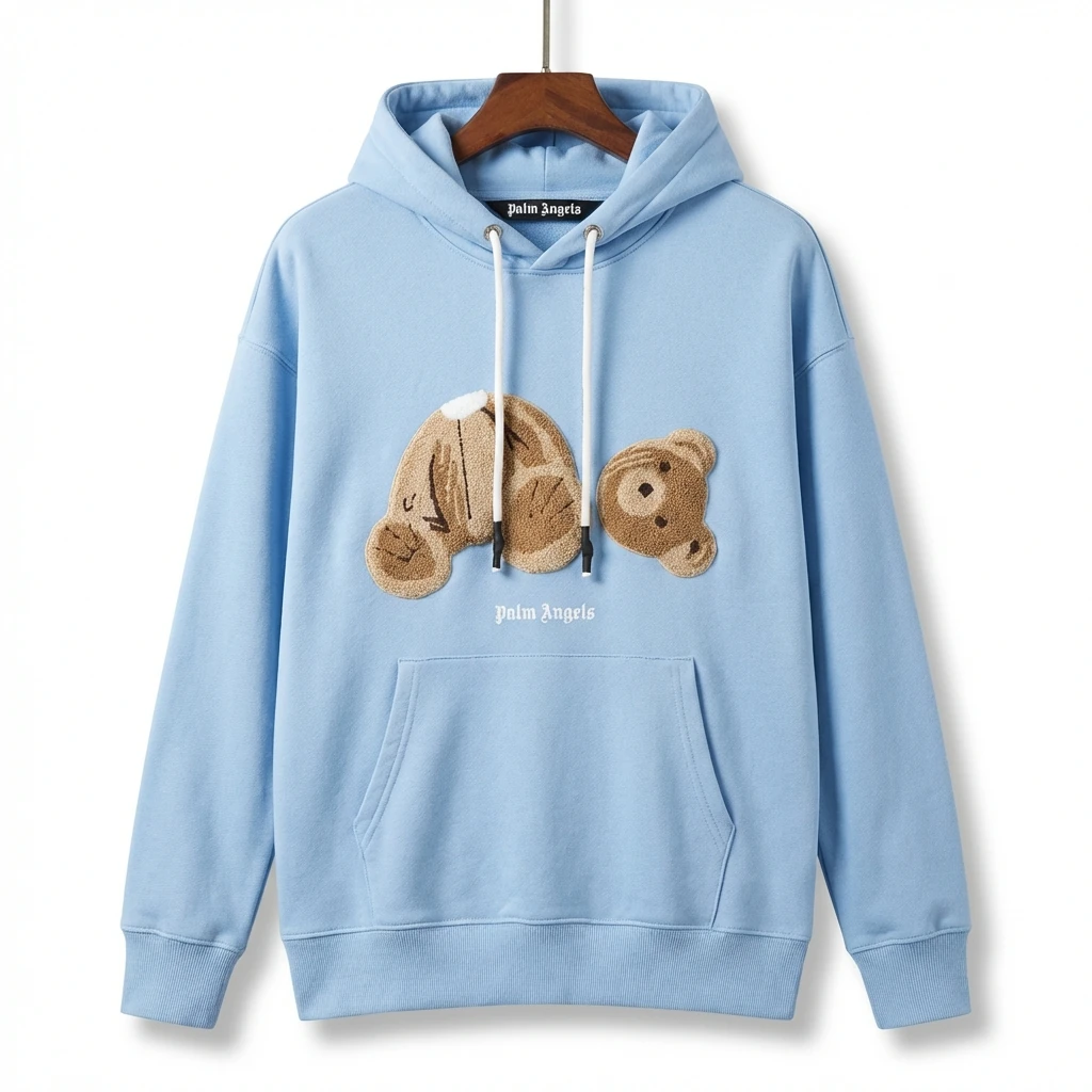 Palm Angels Bear Trendy Light Blue Sweatshirt