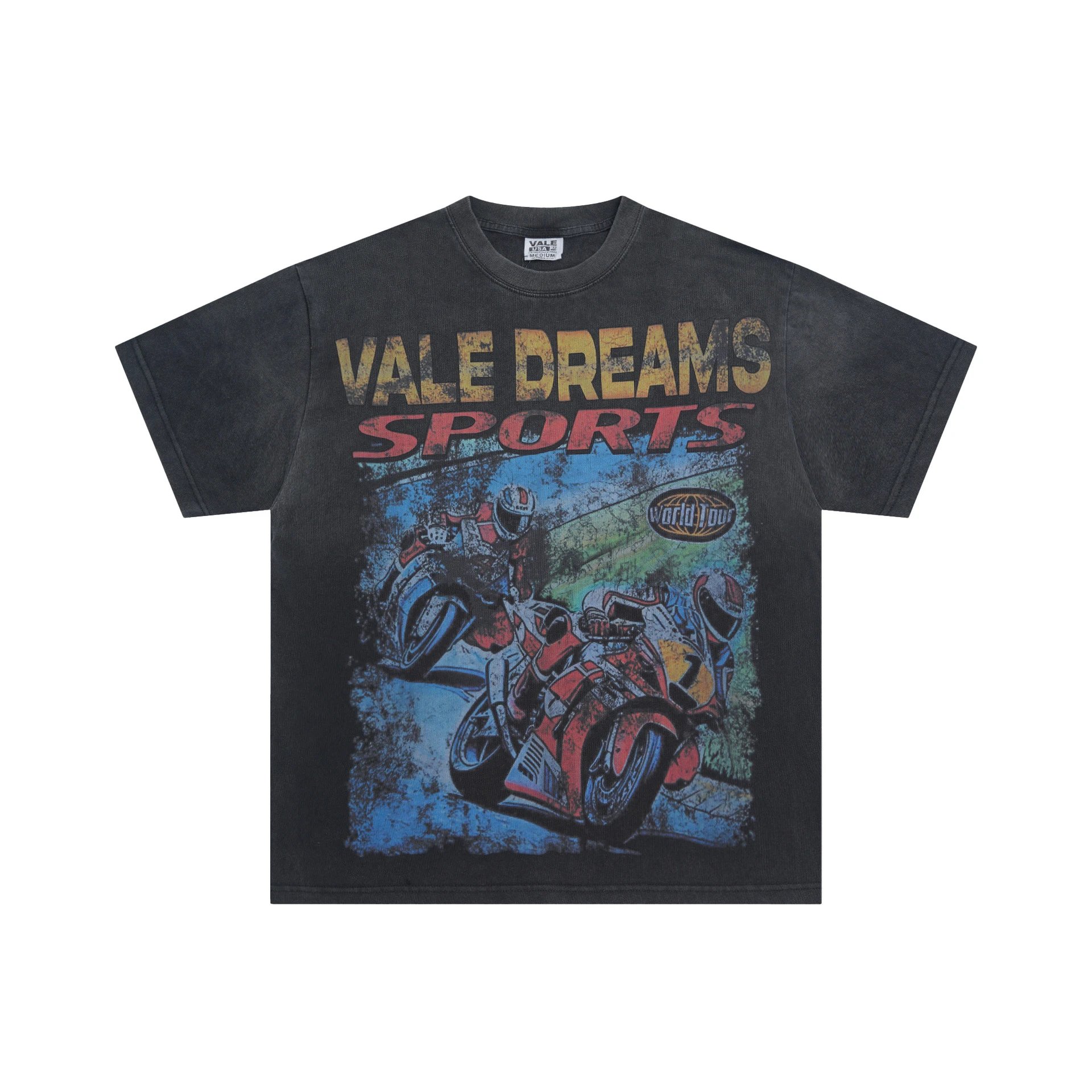 Valley Vintage Biker Style Distressed Charcoal Black T-Shirt