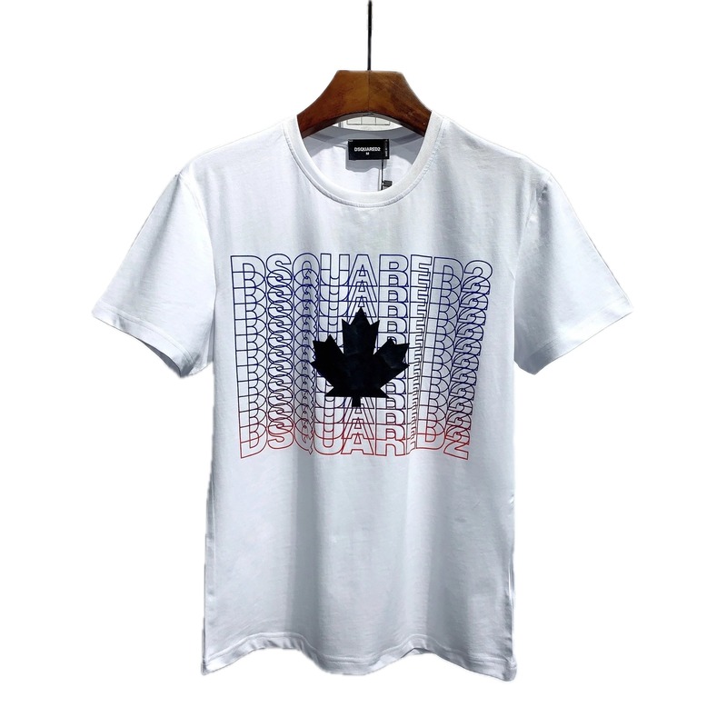 DSQUARED2 Maple Leaf Printed Streetwear White Short-sleeve T-shirt