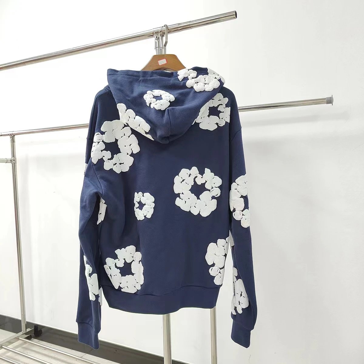 Navy White Flower Graphic Hoodie
