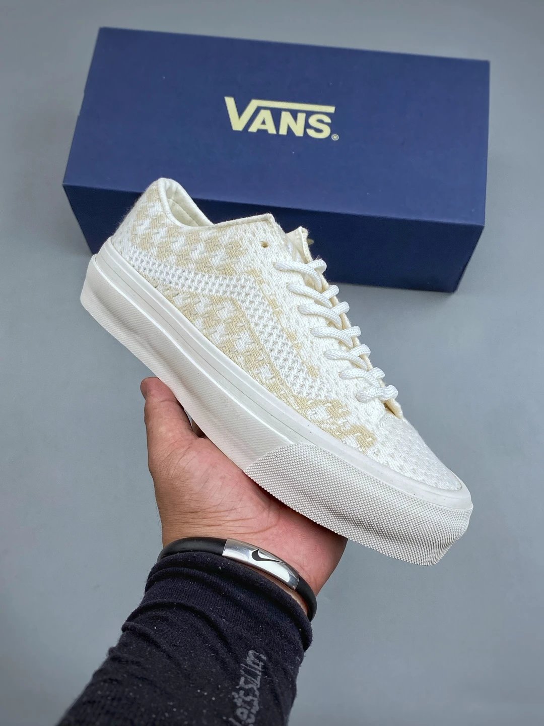 Vans Patterned Skate High-Tops, Cream and Black and Checker Detail