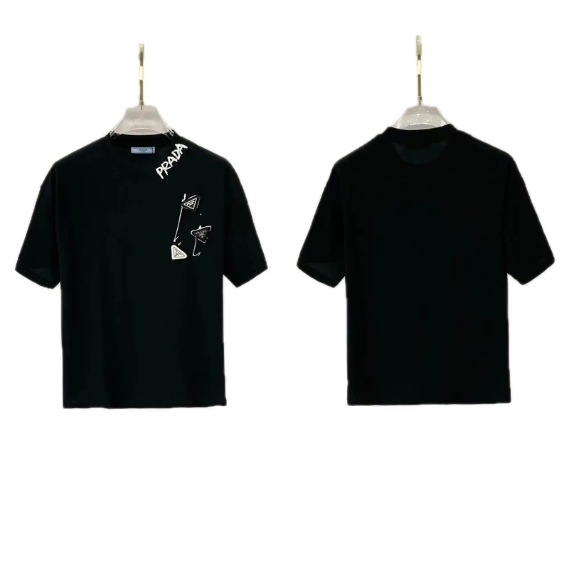 Prada Inverted Triangle Streetwear Style Black Short-sleeve T-shirt