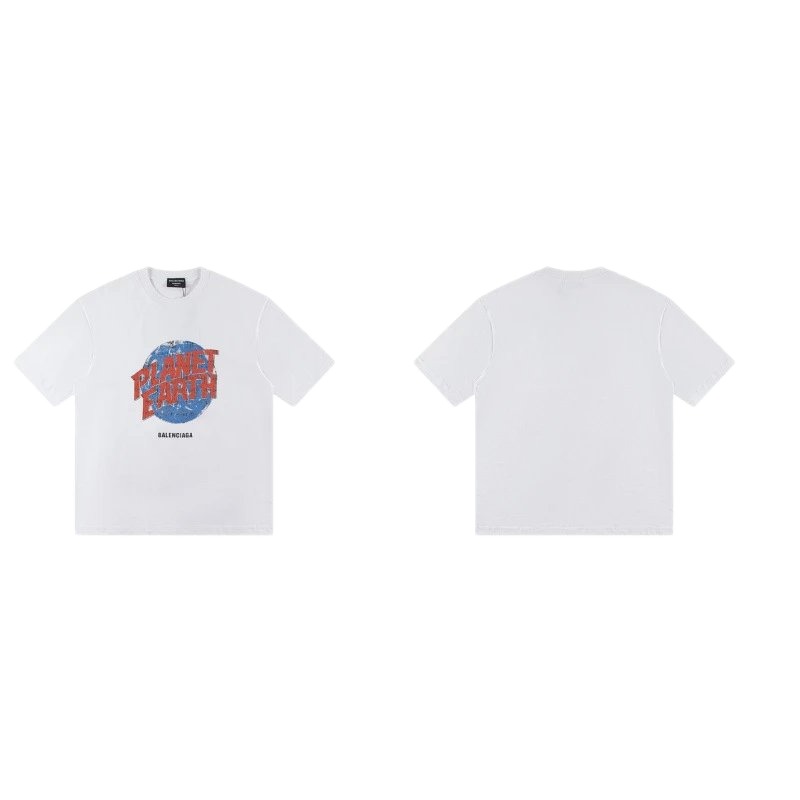 Balenciaga Distressed-style Earth Print White T-Shirt