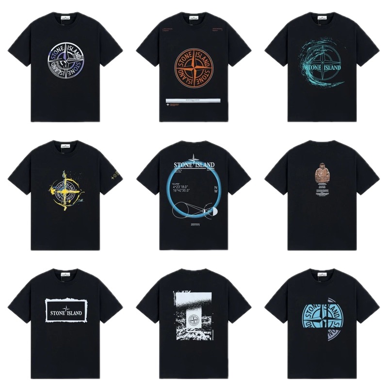 Stone Island Compass Print Street Style Black T-Shirt