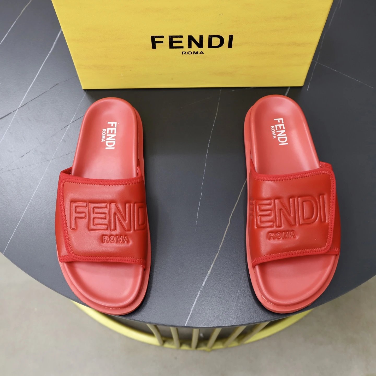 Fendi Roma Collection Minimalist Style Red Slide Sandals