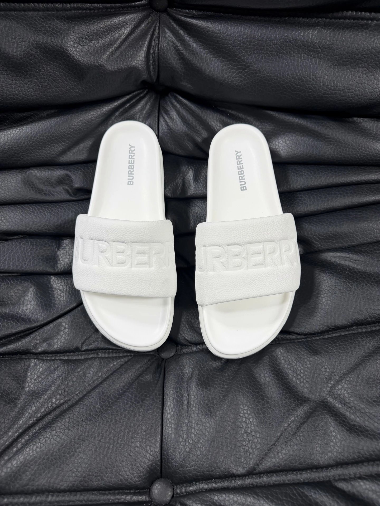 Burberry Embossed Minimalist Style White Slides