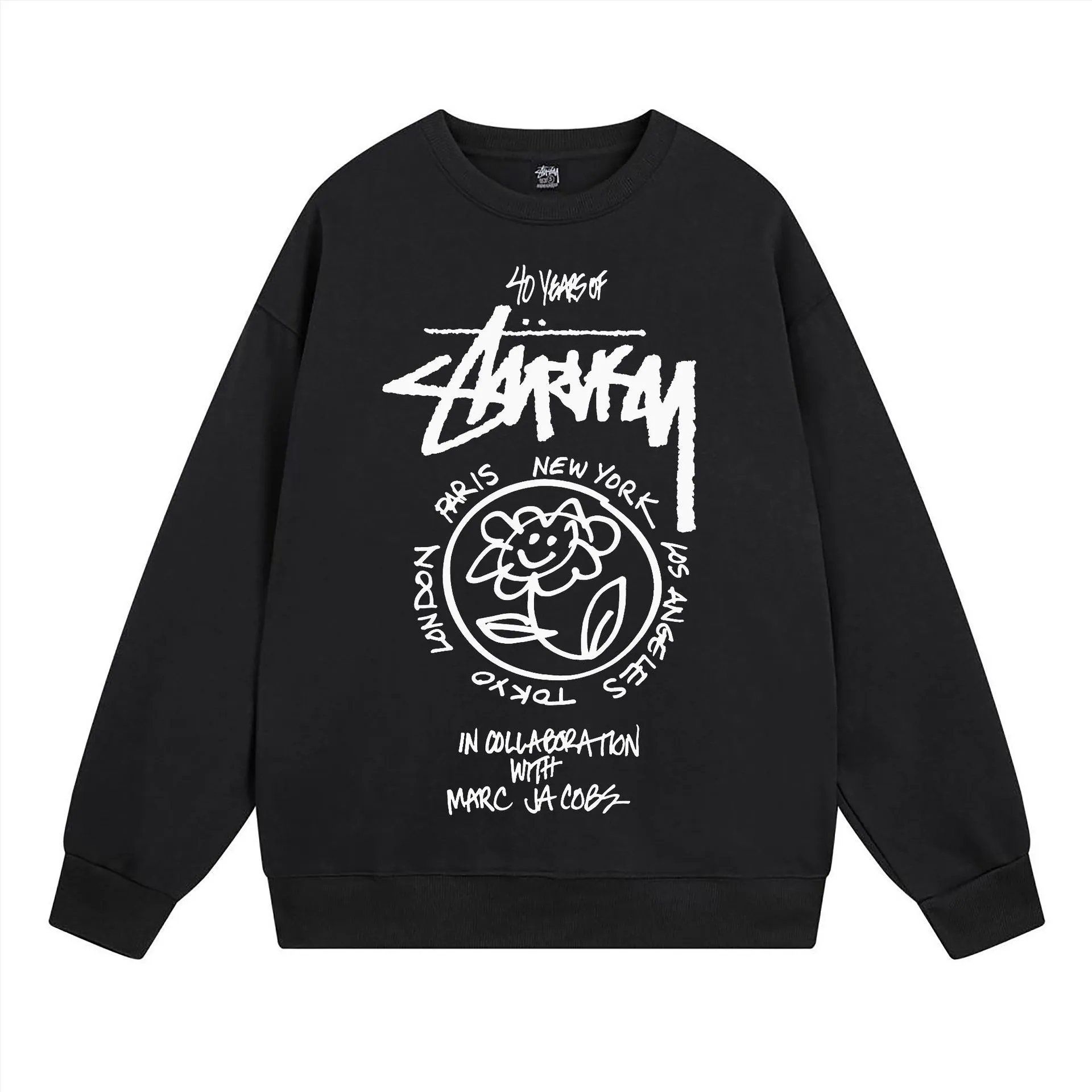 Stussy Black Style 539 Graphic SweatShirt Campus Look