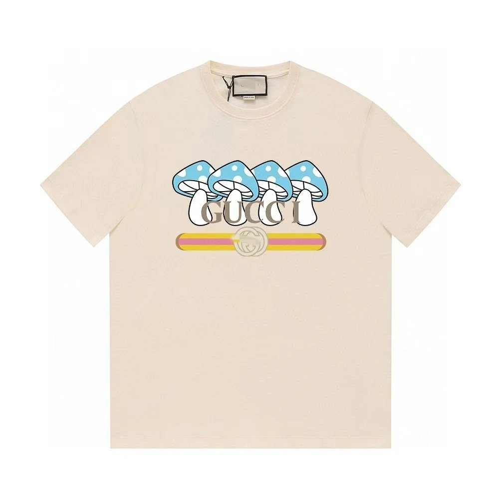 Gucci Mushroom Print Casual Style Off-white T-shirt