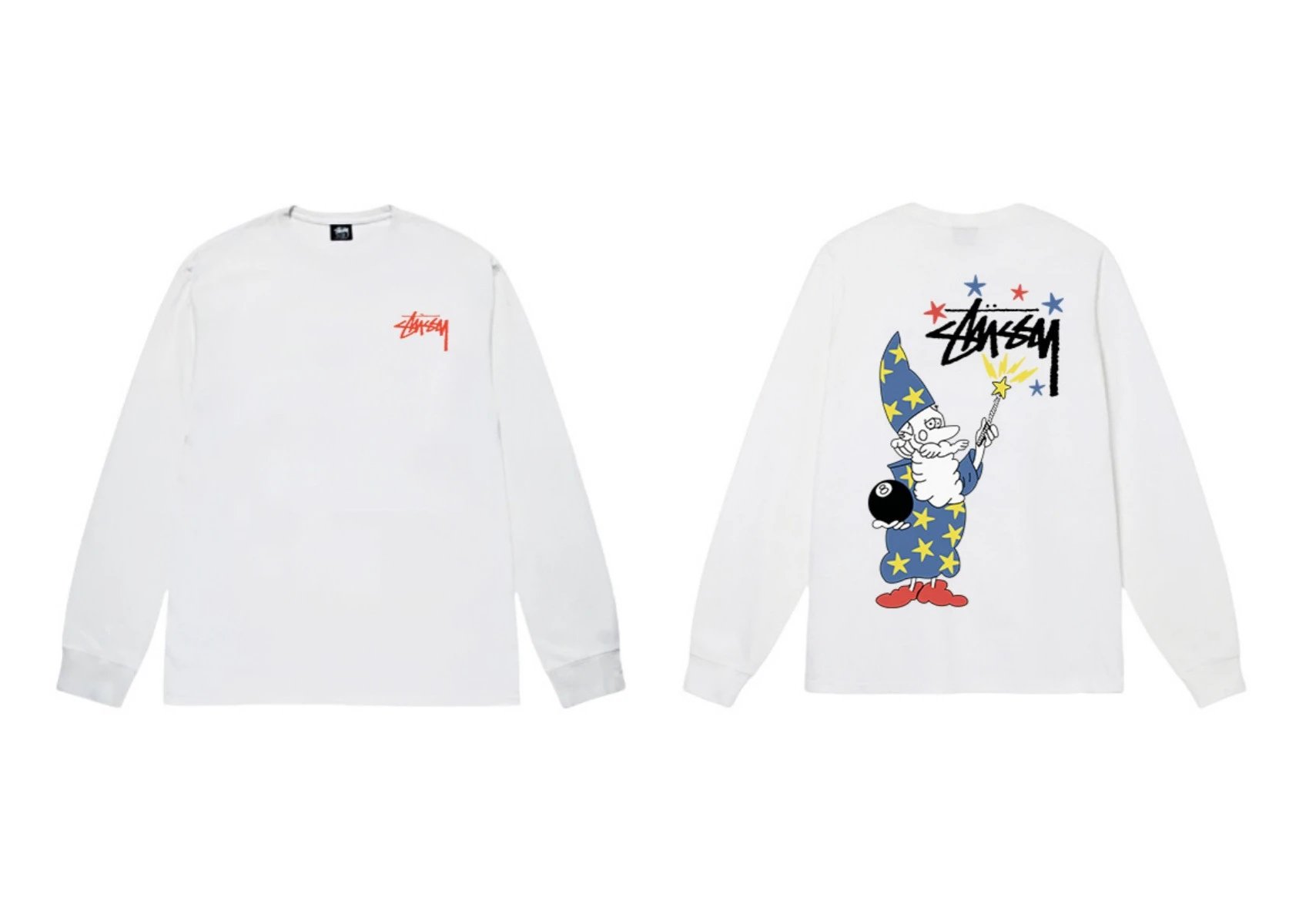 Stussy cartoon print style white long T-shirt