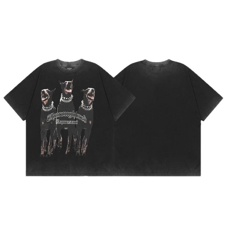 Represent Doberman Print Vintage Style Black Short-sleeve T-shirt