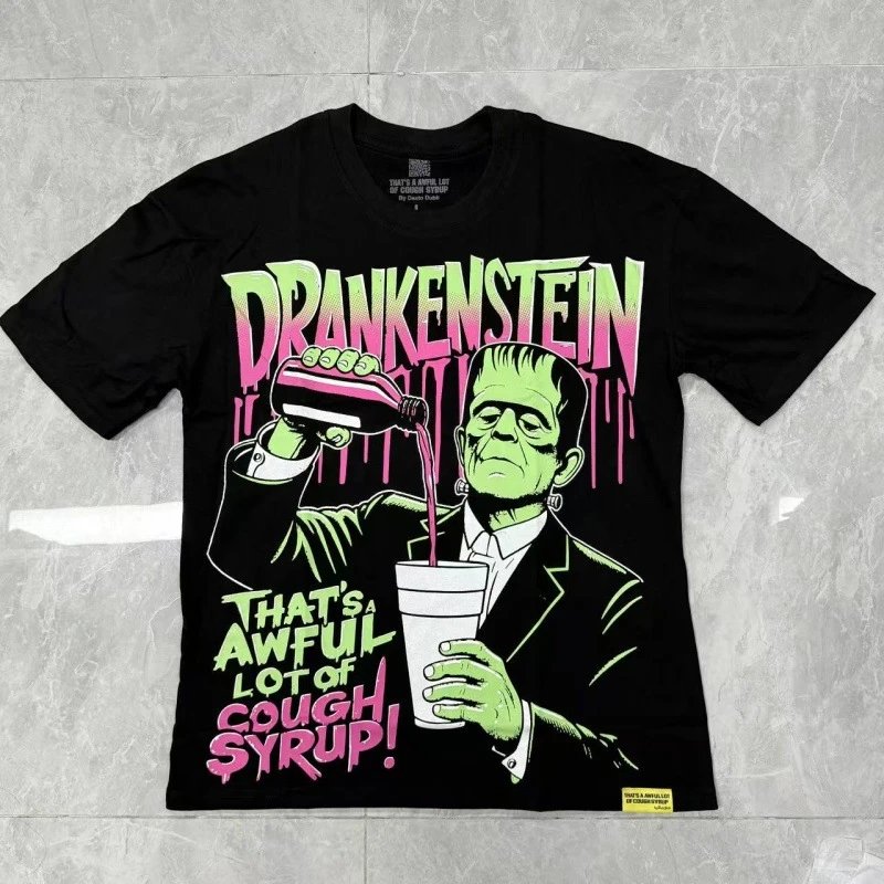 Streetwear Brand Frankenstein Street Style Black Short-sleeve T-shirt