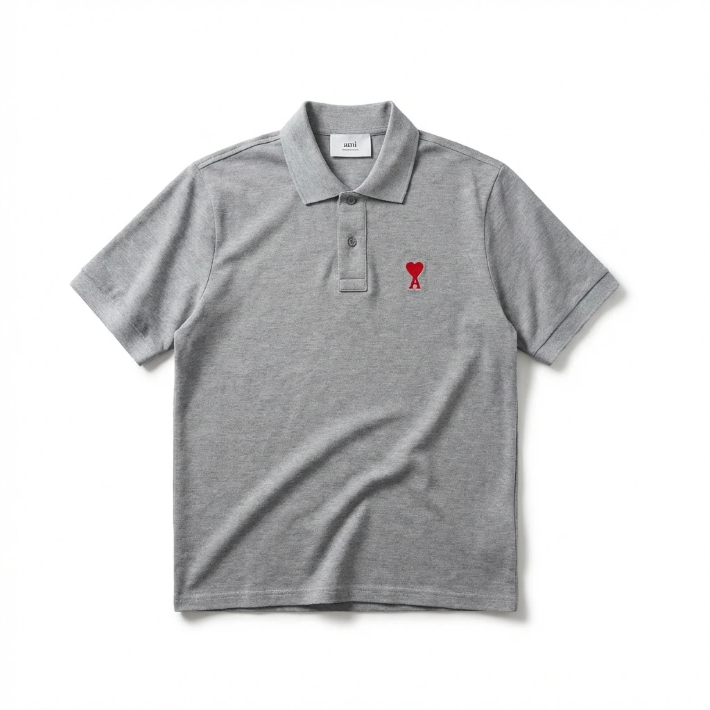 AMI Love Simple Grey Polo Shirt