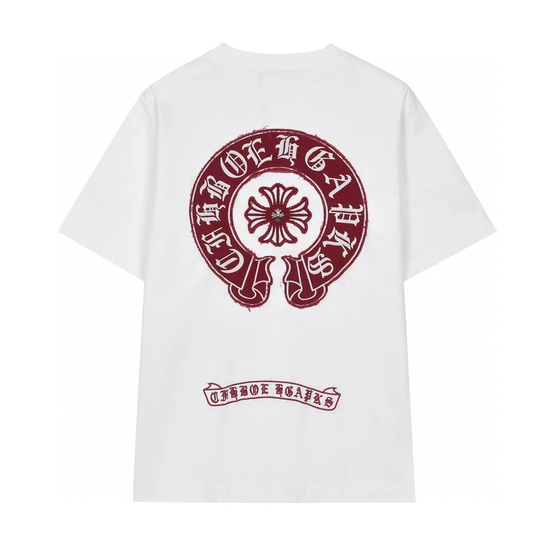 Chrome Hearts Vintage Style White T-shirt with Horseshoe Embroidery