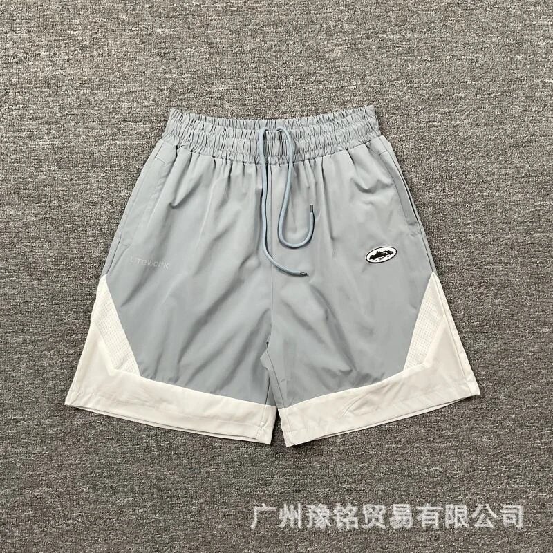 Corteiz Street Style Light Grey and White Colorblock Athletic Shorts