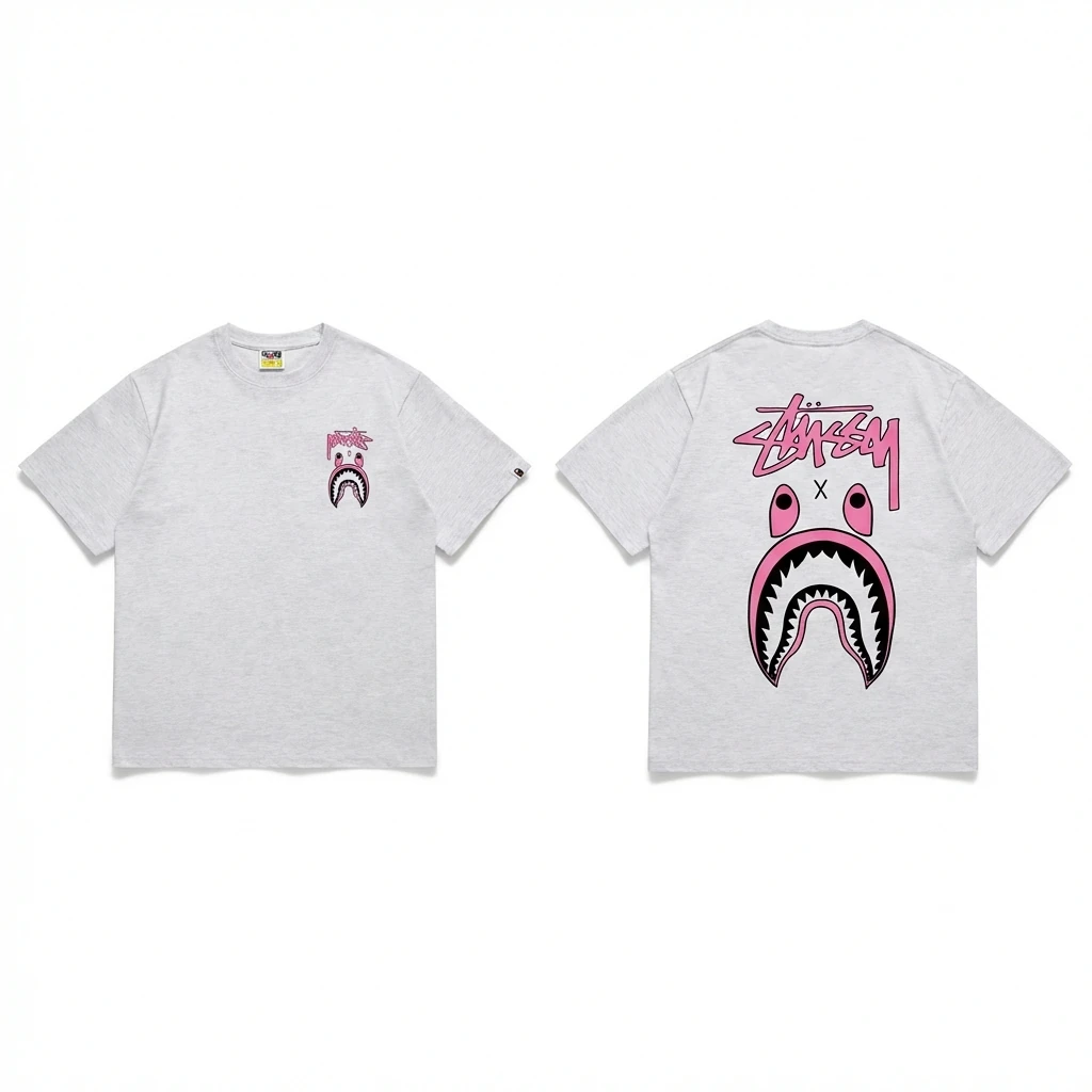 Bape Shark Co-branded Light Grey T-shirt