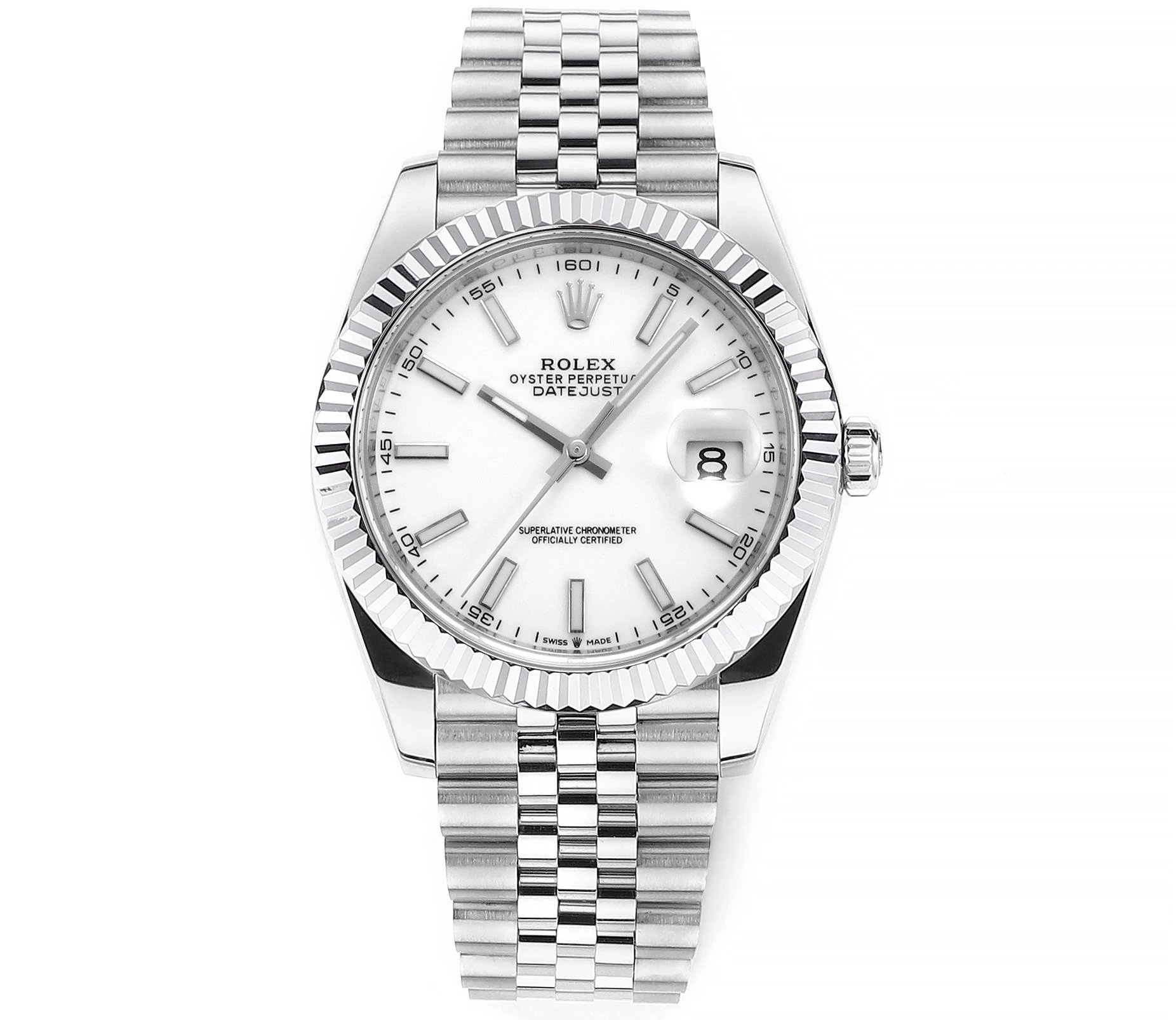 White Baton Dial Datejust Automatic Watch - Rolex Layering Edit