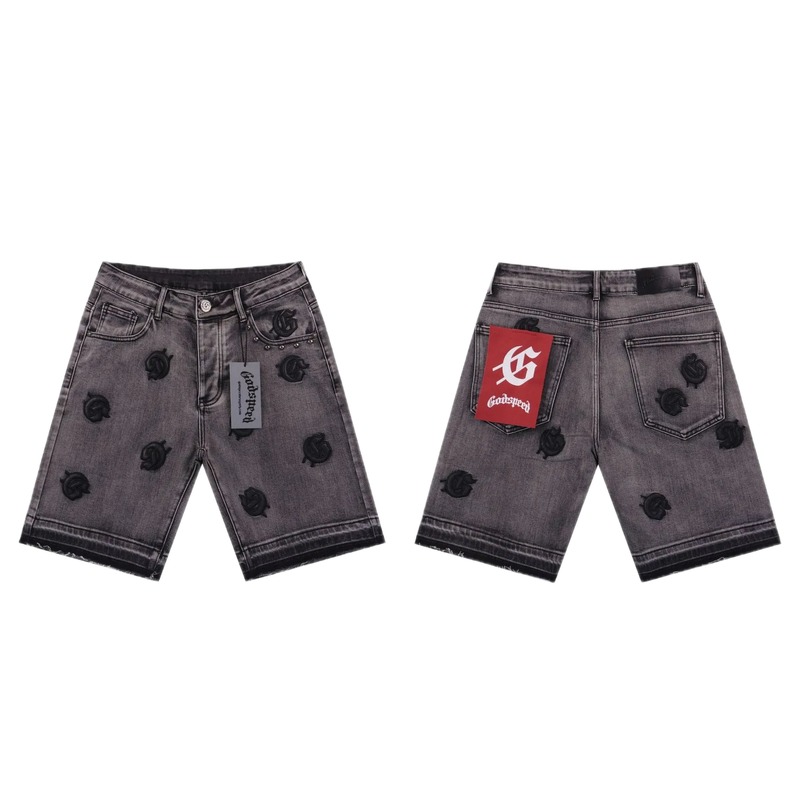 Godspeed Embroidered Street Style Ash Denim Shorts