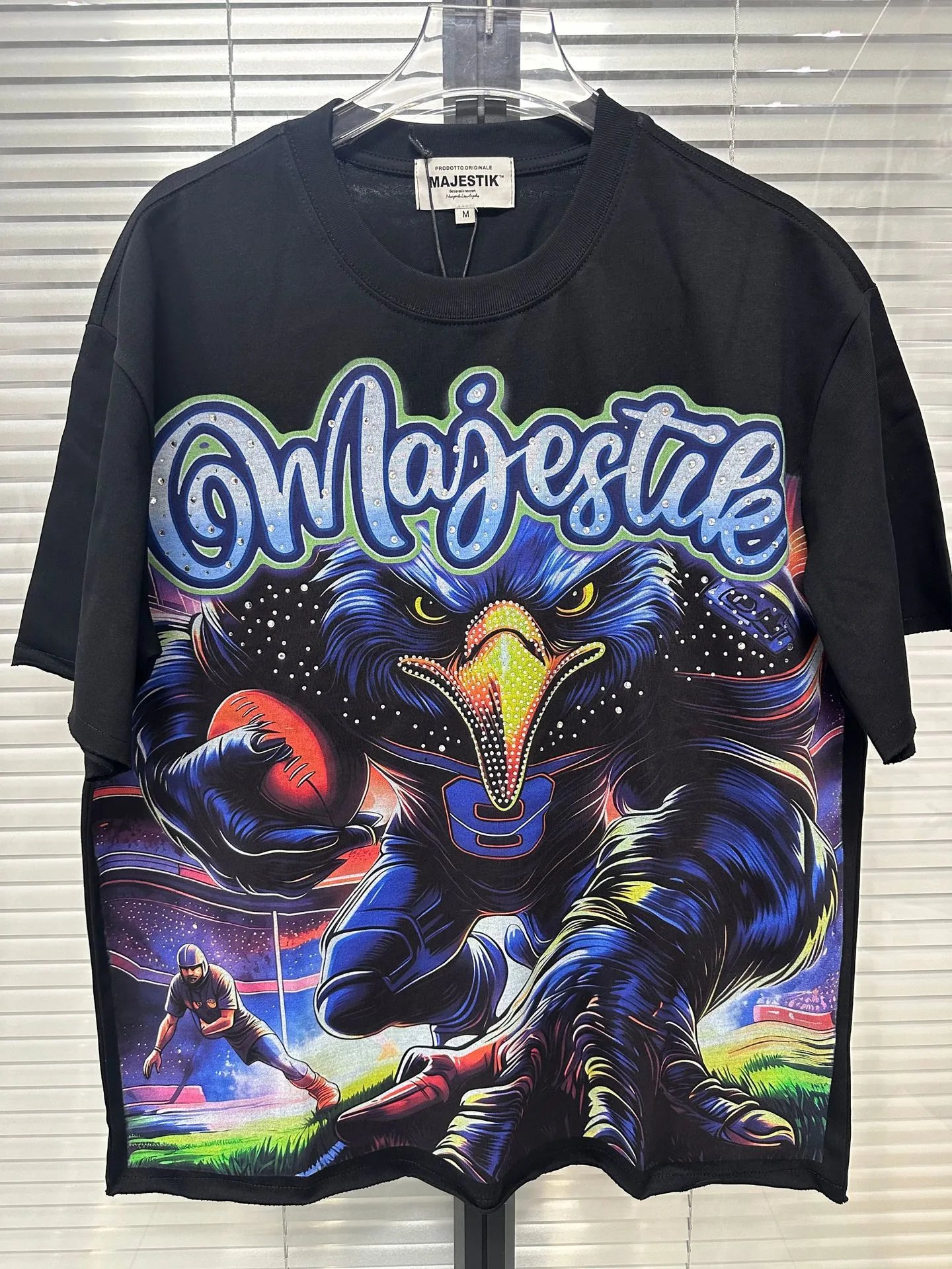 MAJESTIK Rugby Print Street Style Black T-shirt