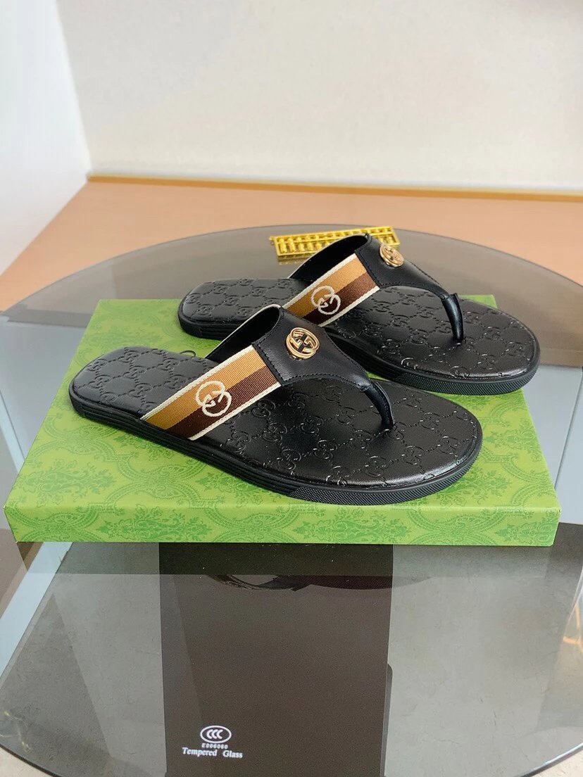 Gucci Double G Series Light Luxury Style Black Flip Flops