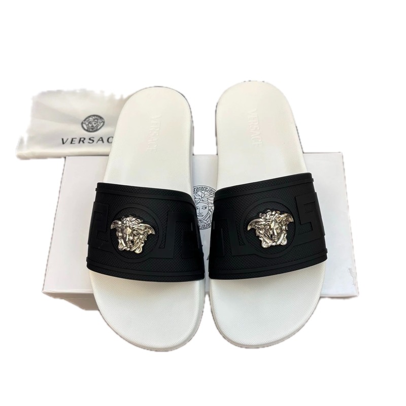 Versace Medusa Luxury Style Black and White Slide Sandals