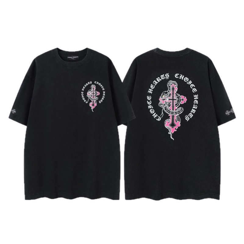 Chrome Hearts Gothic Style Snake & Cross Black Short-Sleeve T-Shirt