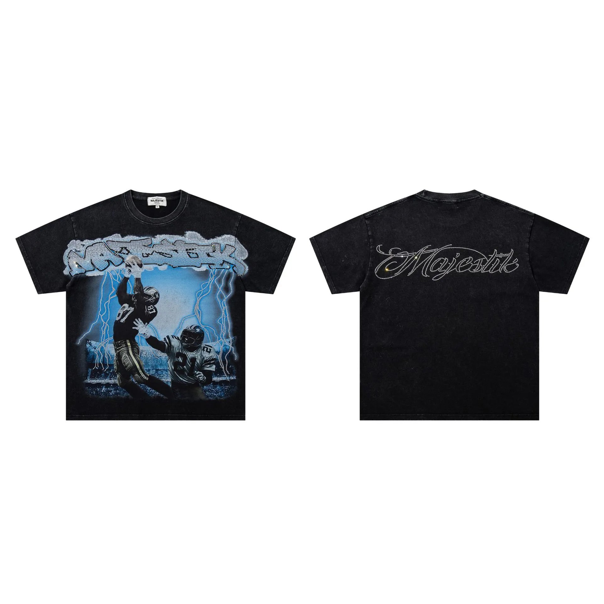 MAJESTIK American Retro Distressed Black Rugby T-shirt