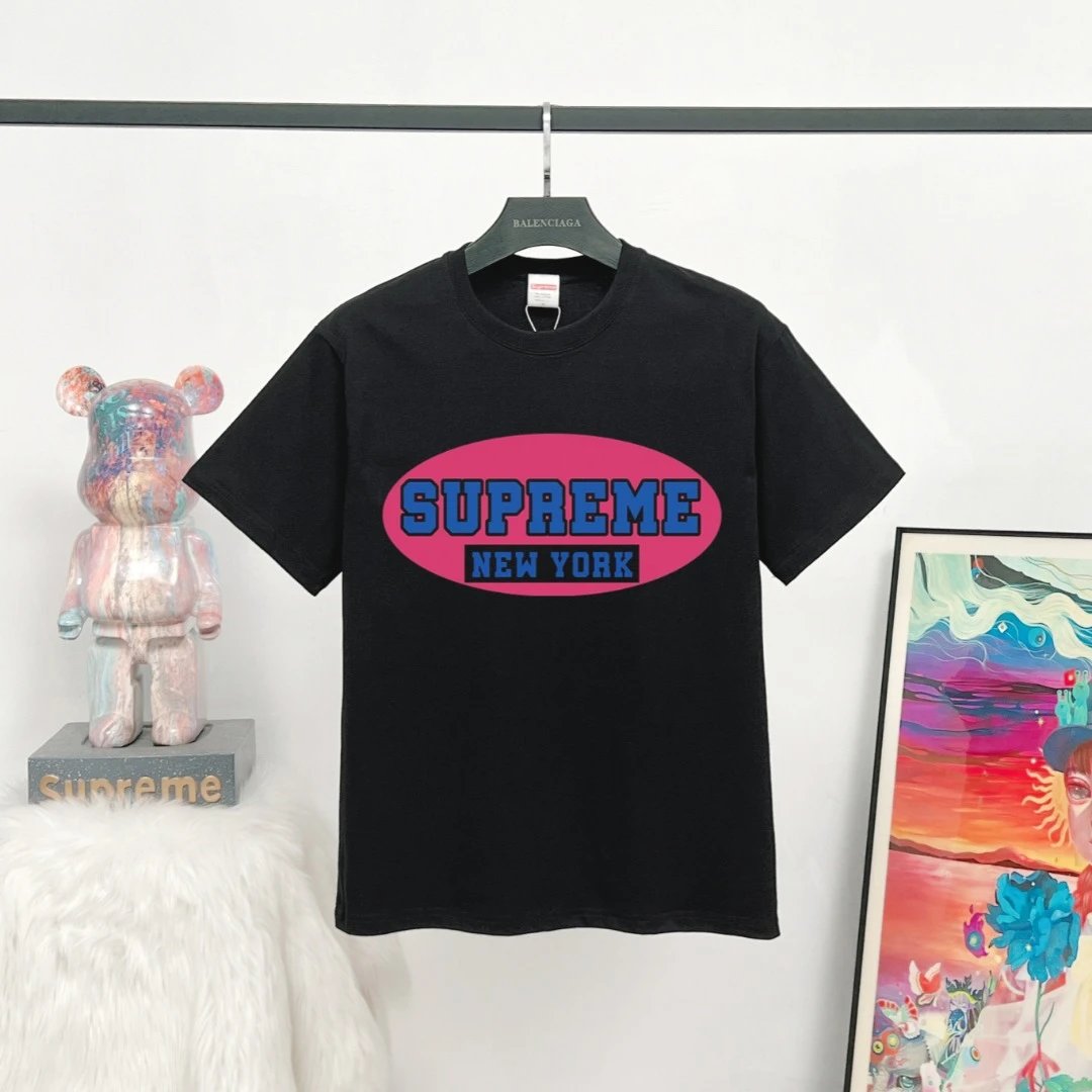Supreme New York Print Street Style Black T-Shirt