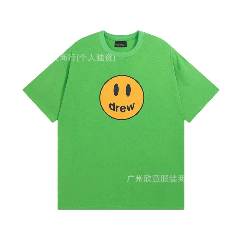 DREW Smiley Face Street Style Green Short Sleeve T-Shirt
