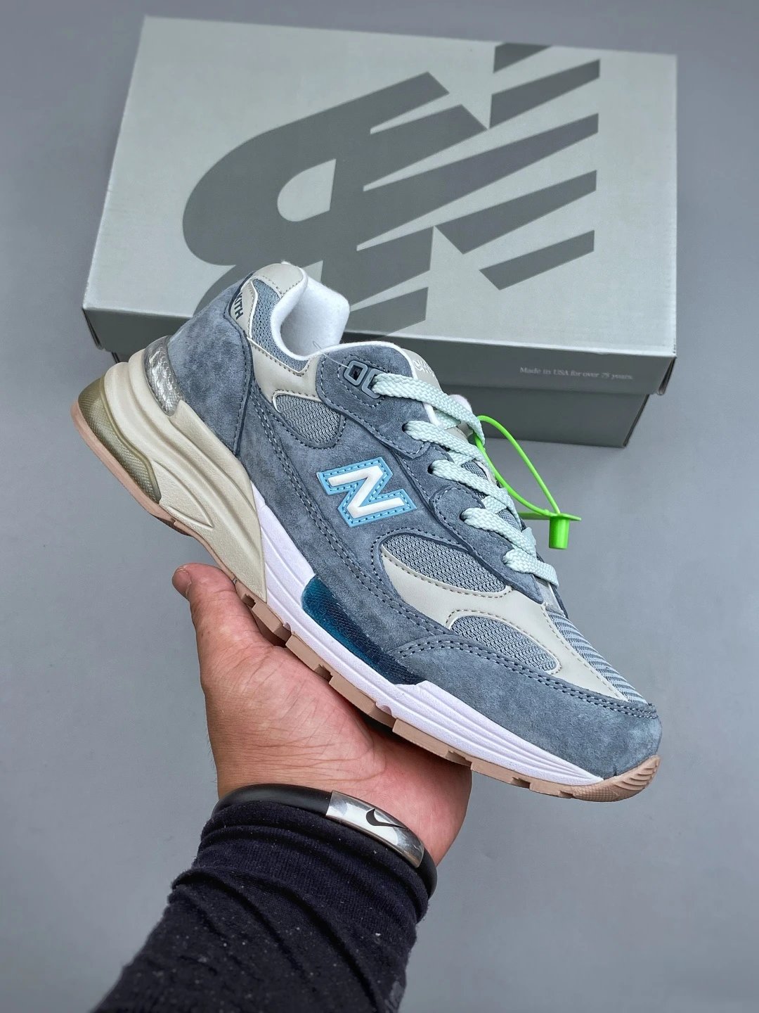 New Balance Running Shoes in Gray and Blue with Streamlined Toe