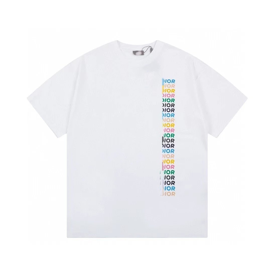 Dior Trendy Style Side-row Colored Print White T-Shirt