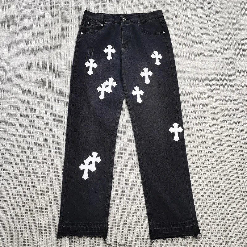 Chrome Hearts Travel Cross patch jeans White Jeans Black with Modern Look