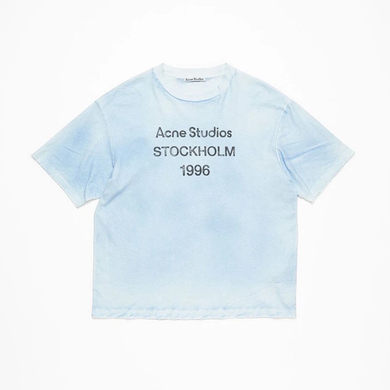 Acne Studios 2090-80 Light Blue Style Ac908046 Stockholm Logo T-Shirt Gift Ready