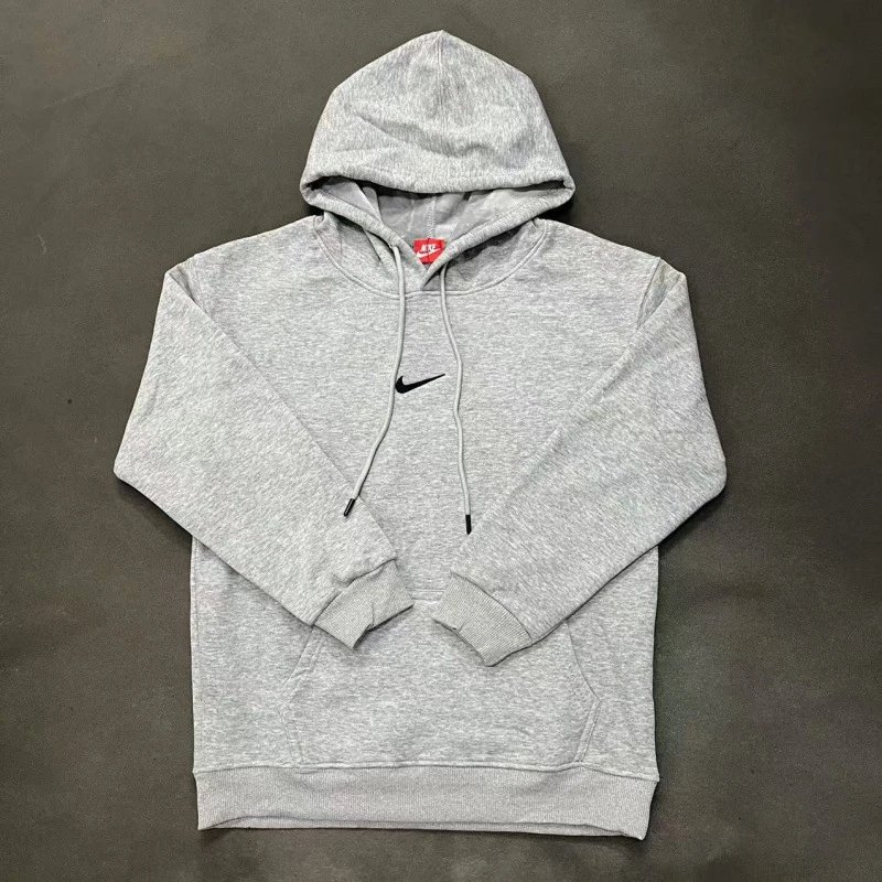 Nike Small-Logo Detail Gray Zip Hoodie Statement Graphic Swoosh