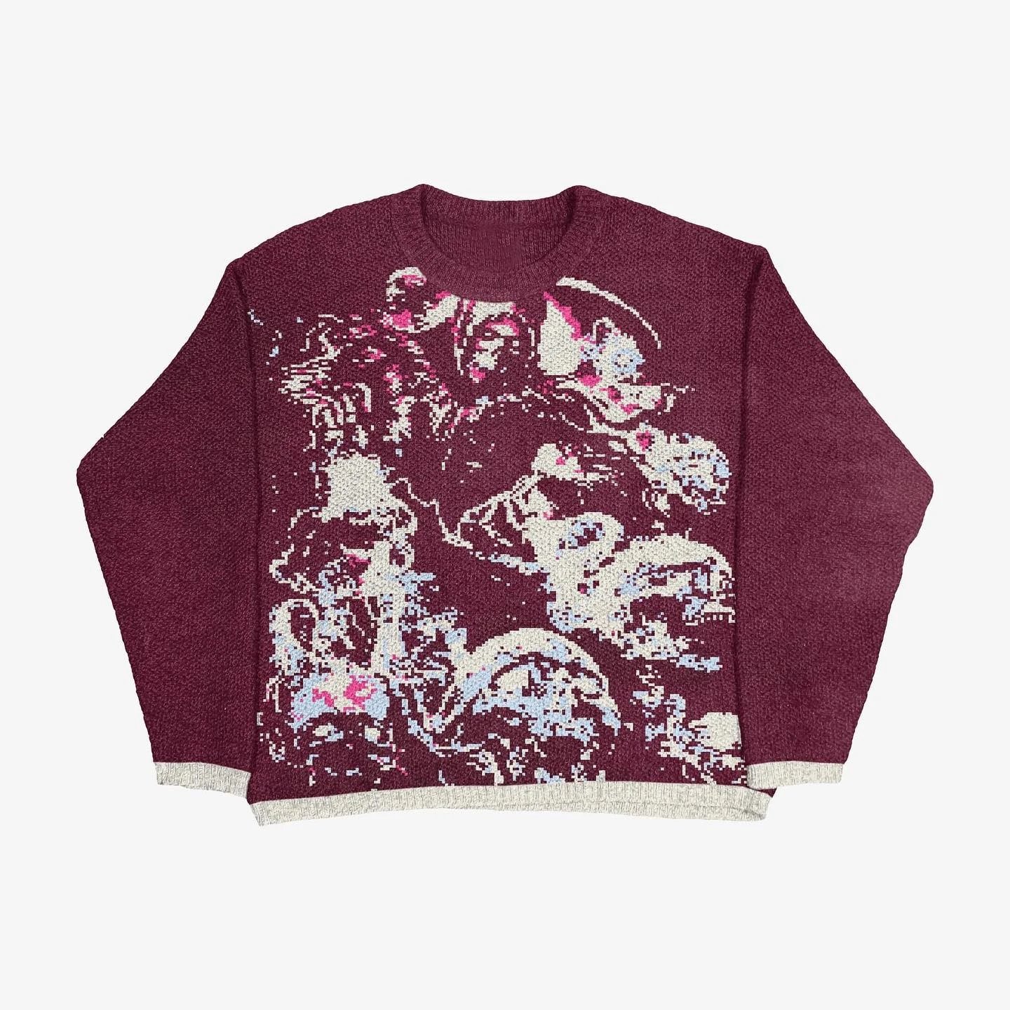 Resort Anime graphic sweater Black Knit Top with Premium Look
