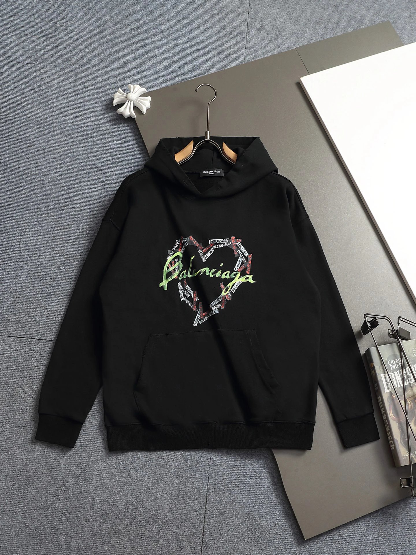 Broken Hearts Black Hoodie with Colorful Heart Hoodie for Cold Weather