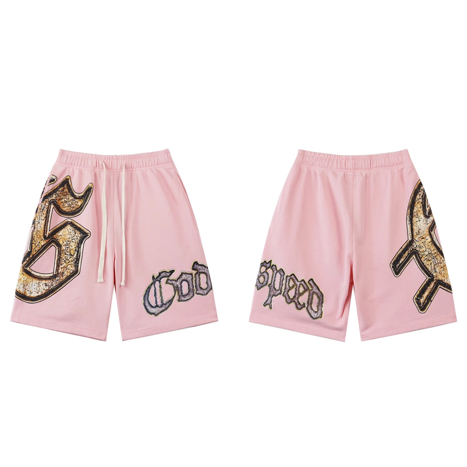 Godspeed Printed Vintage Style Pink Shorts