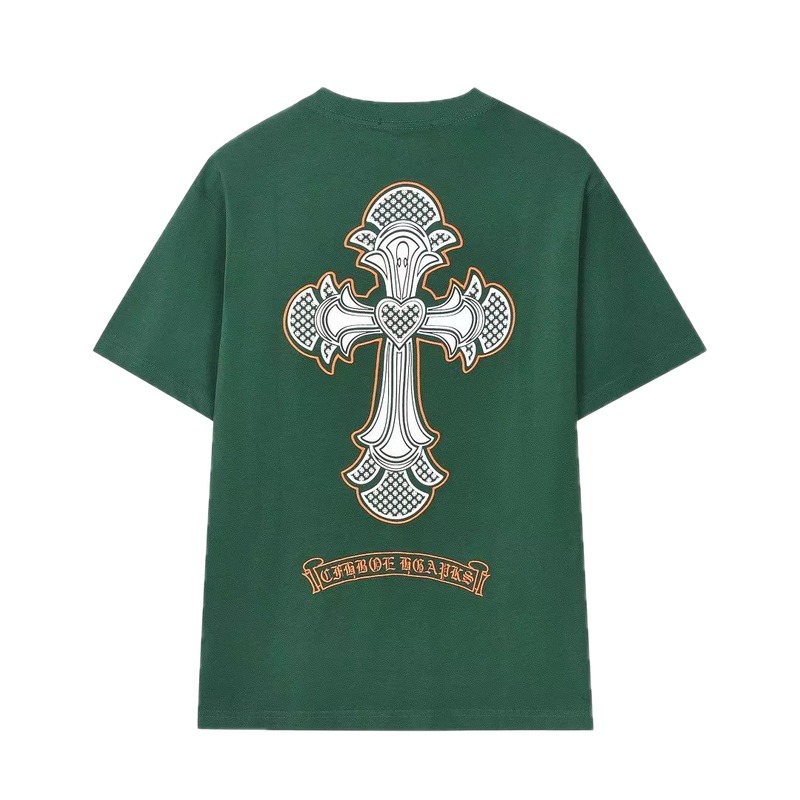 Chrome Hearts Cross Street Style Dark Green Short Sleeve T-Shirt