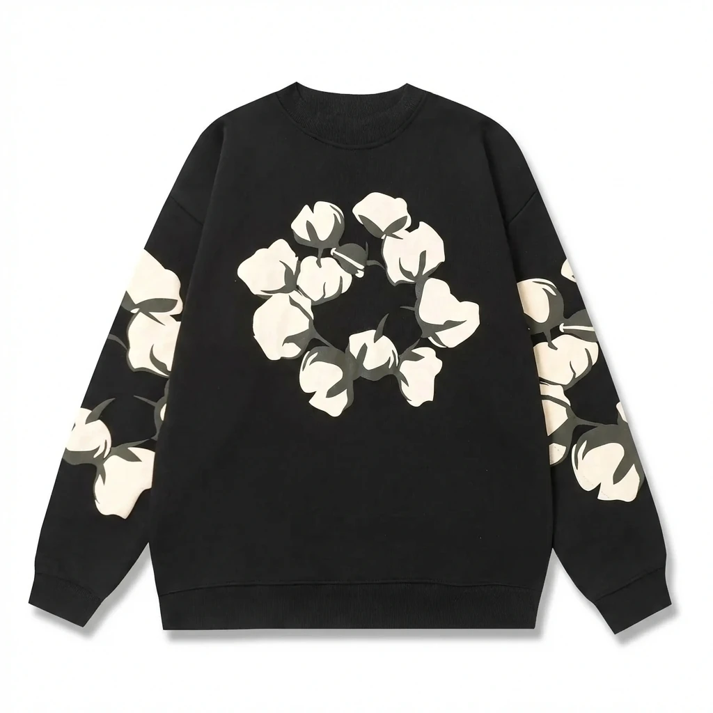 DENIM TEARS Cotton Printed Black Sweatshirt