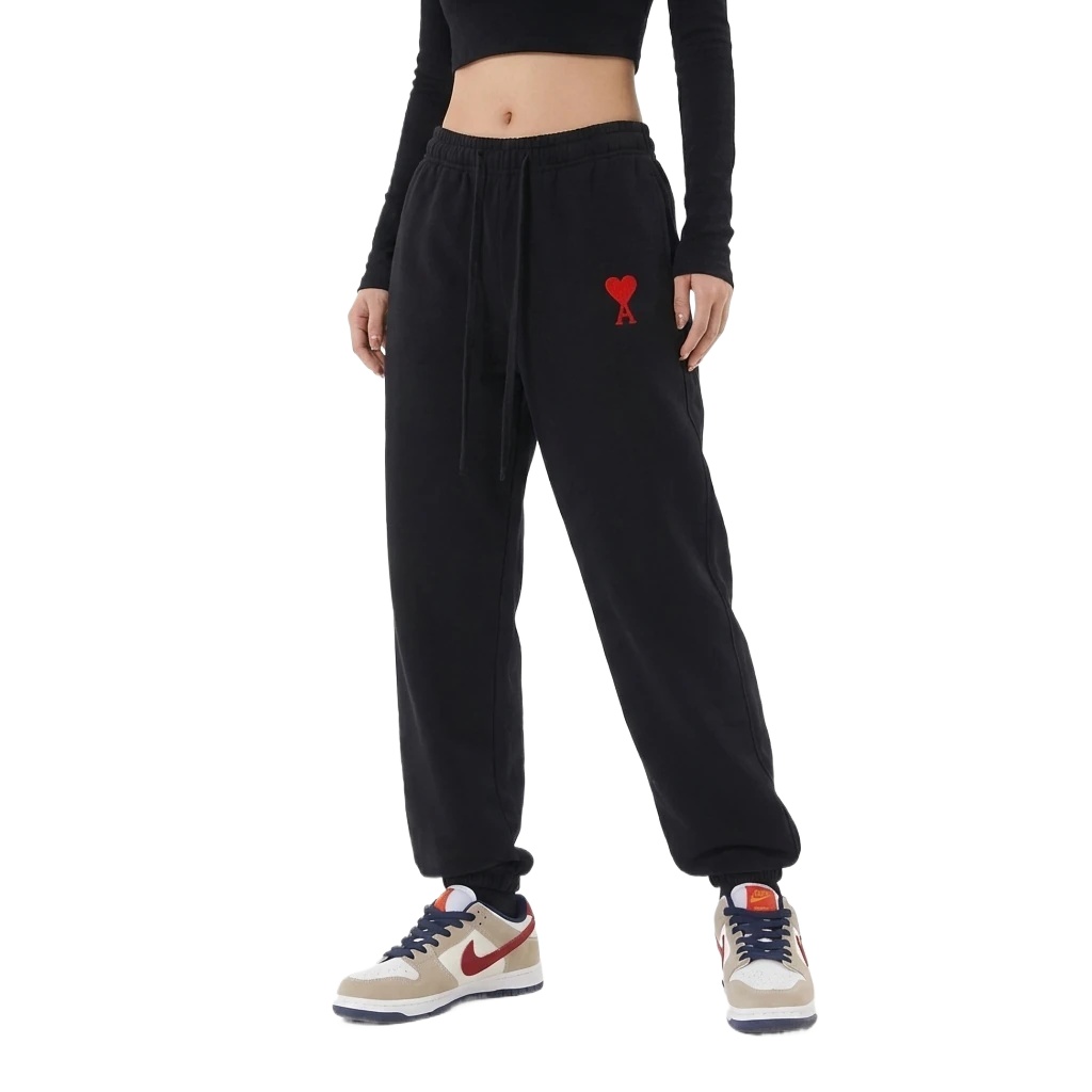 AMI Red Heart Casual Black Pants