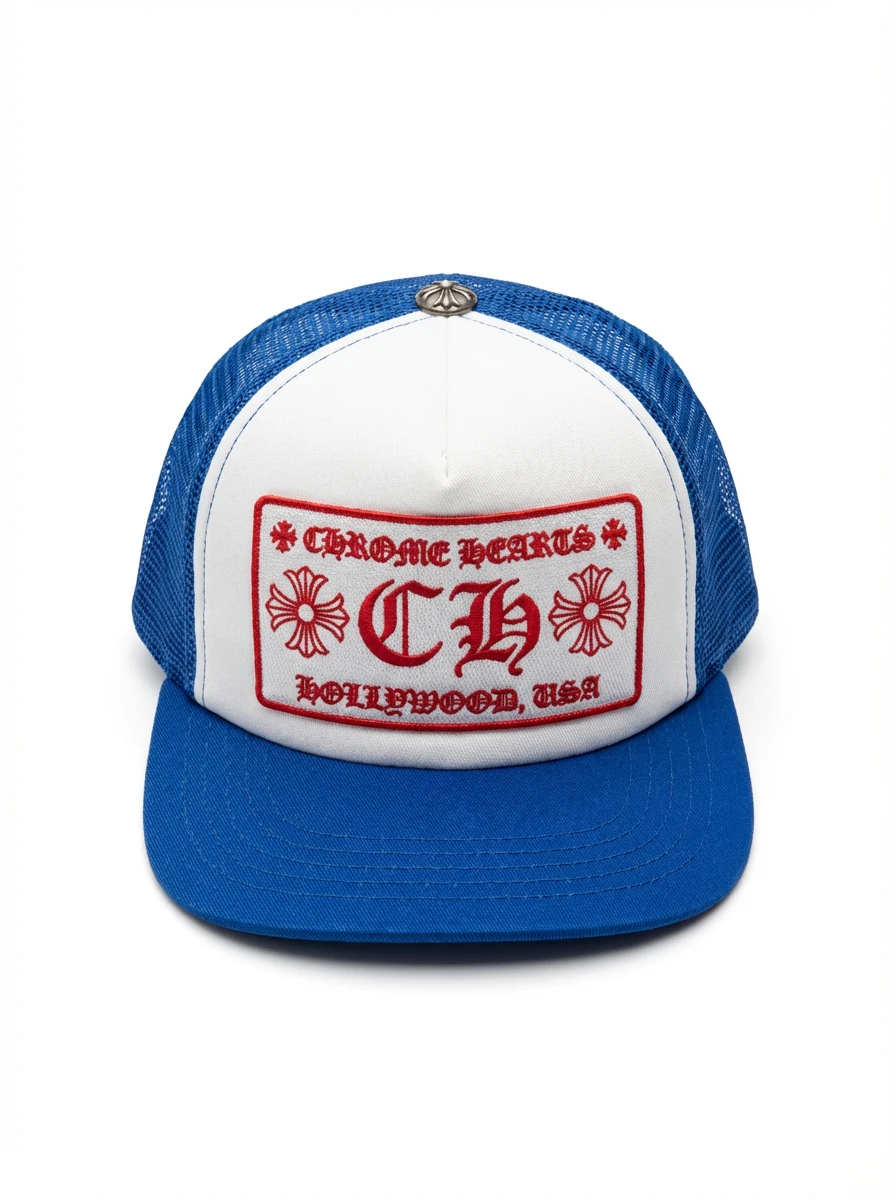 Chrome Hearts Retro Style Blue and White Hat