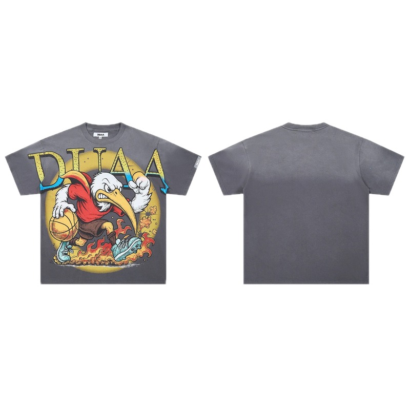 DUAA Basketball Print American Trendy Style Dark Grey T-Shirt