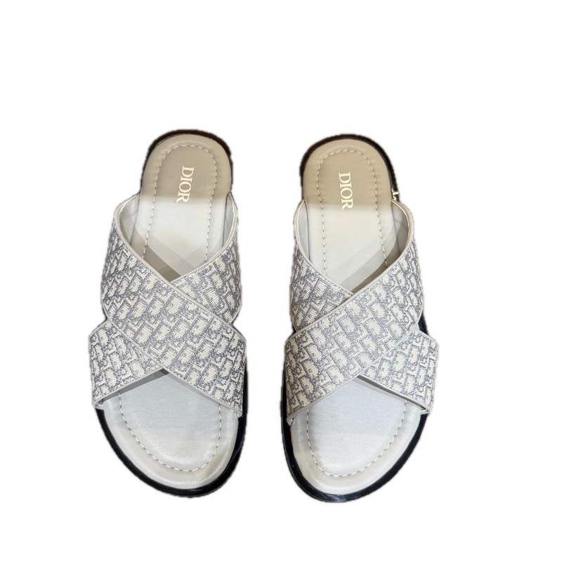 Dior Monogram Light Luxury Style Light Gray Slides