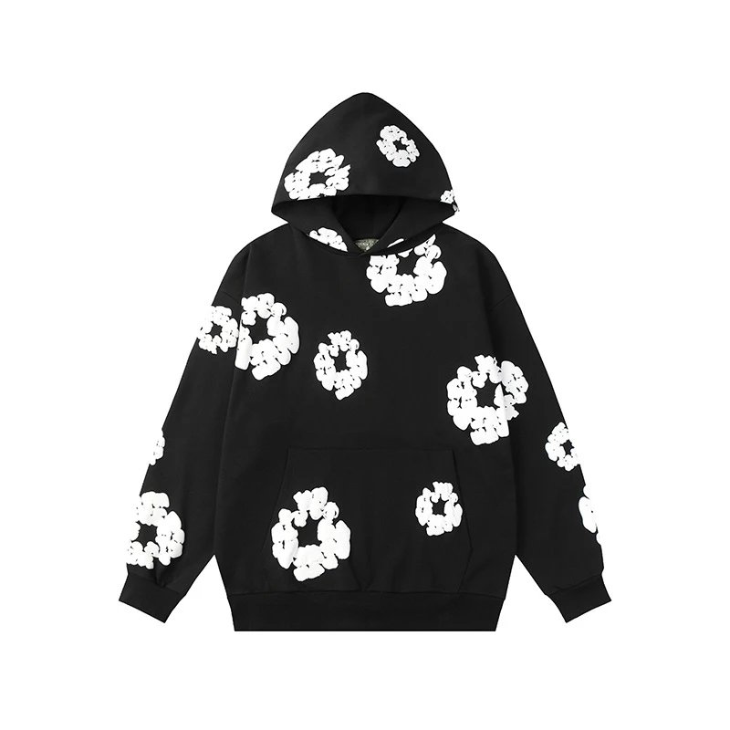 Black Bold Flower Pullover Hoodie