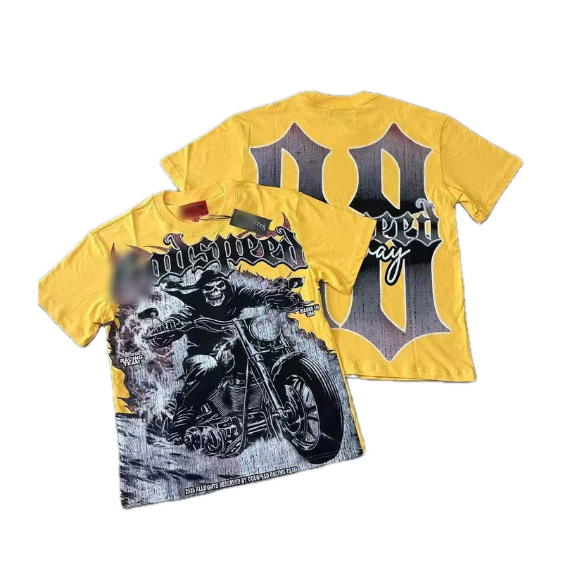GOD Motorcycle Skull Street Style Yellow T-Shirt