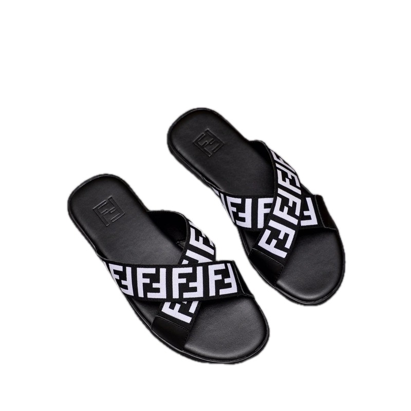 Fendi FF Monogram Trendy Cool Black & White Slides