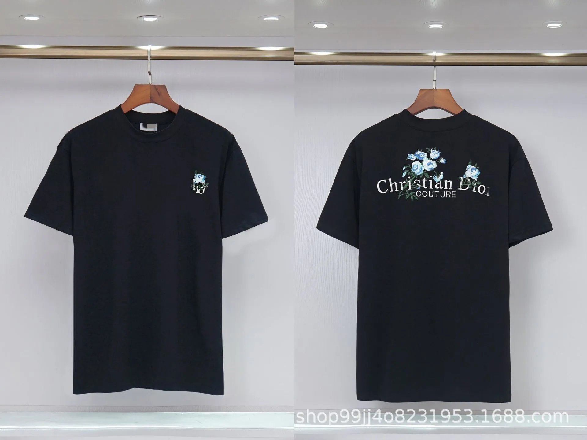 Dior Haute Couture Floral Embroidered Black Short-sleeved T-shirt