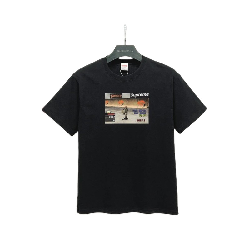 Supreme Street Style Skateboard Print Black T-Shirt