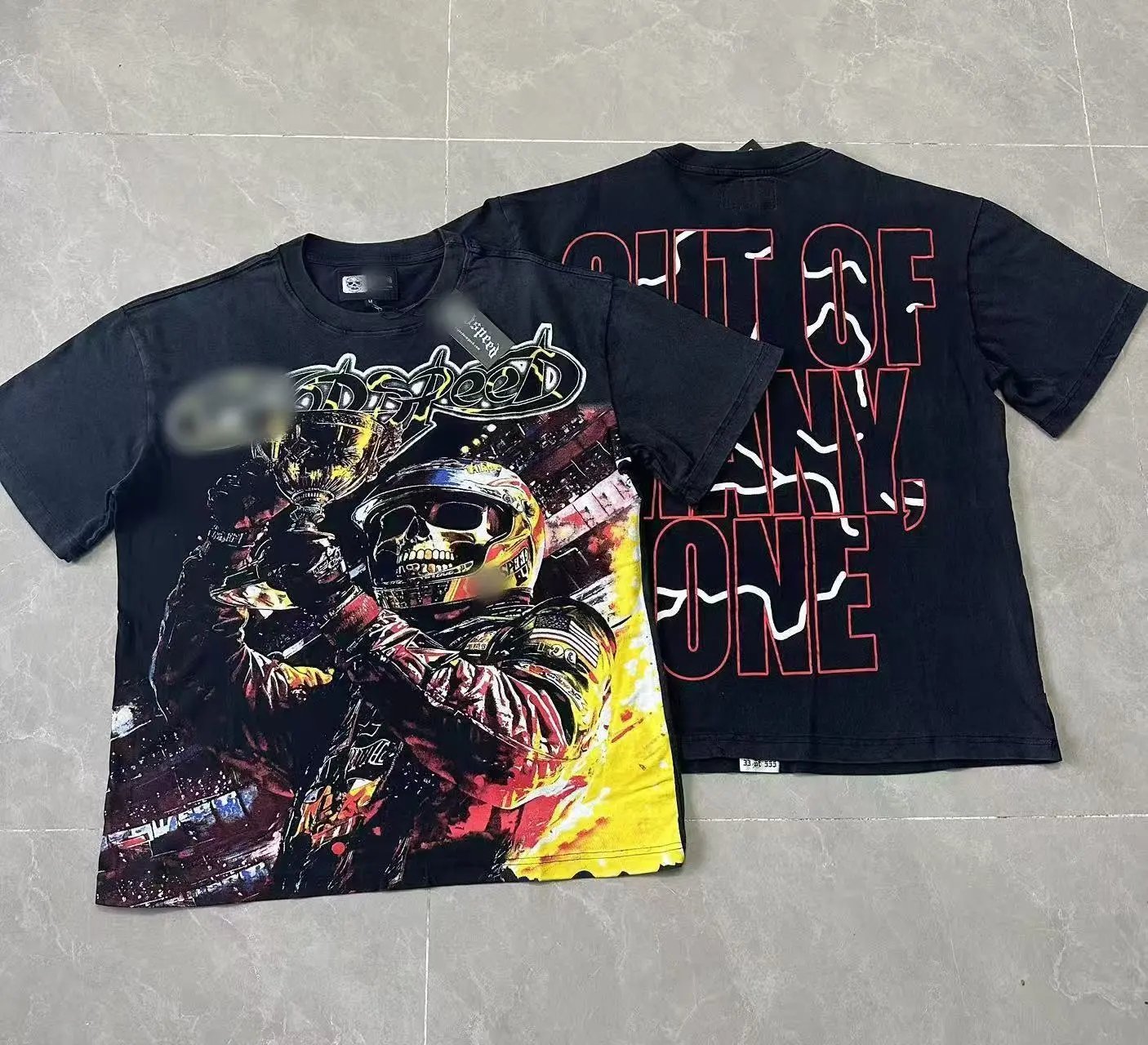 GOD Skull Racing Street Style Black Short Sleeve T-Shirt